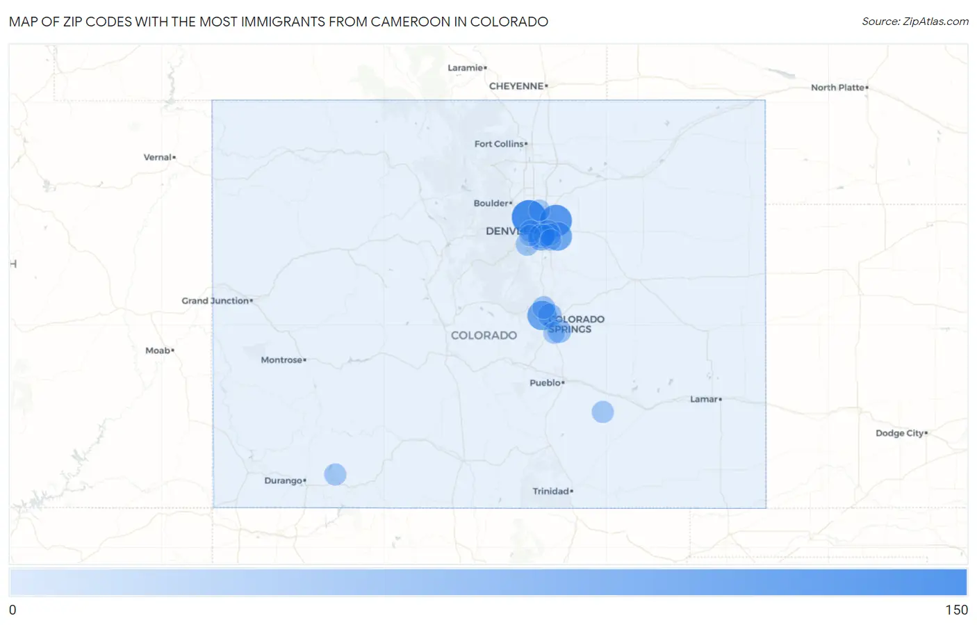 Zip Codes with the Most Immigrants from Cameroon in Colorado Map