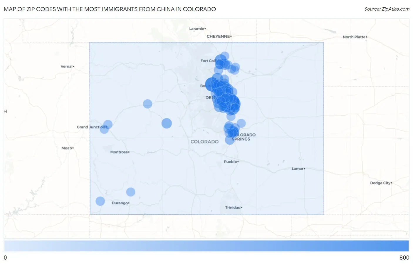 Zip Codes with the Most Immigrants from China in Colorado Map