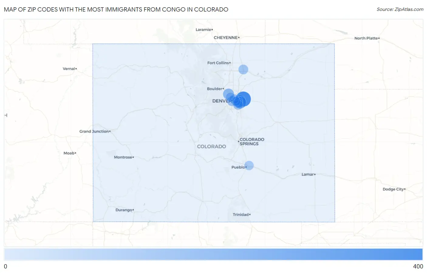 Zip Codes with the Most Immigrants from Congo in Colorado Map
