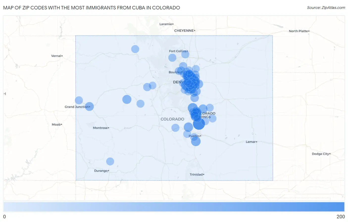 Zip Codes with the Most Immigrants from Cuba in Colorado Map