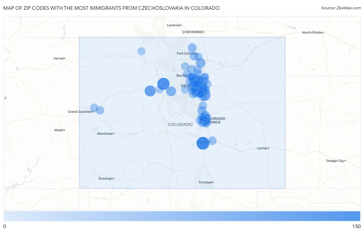 Zip Codes with the Most Immigrants from Czechoslovakia in Colorado Map