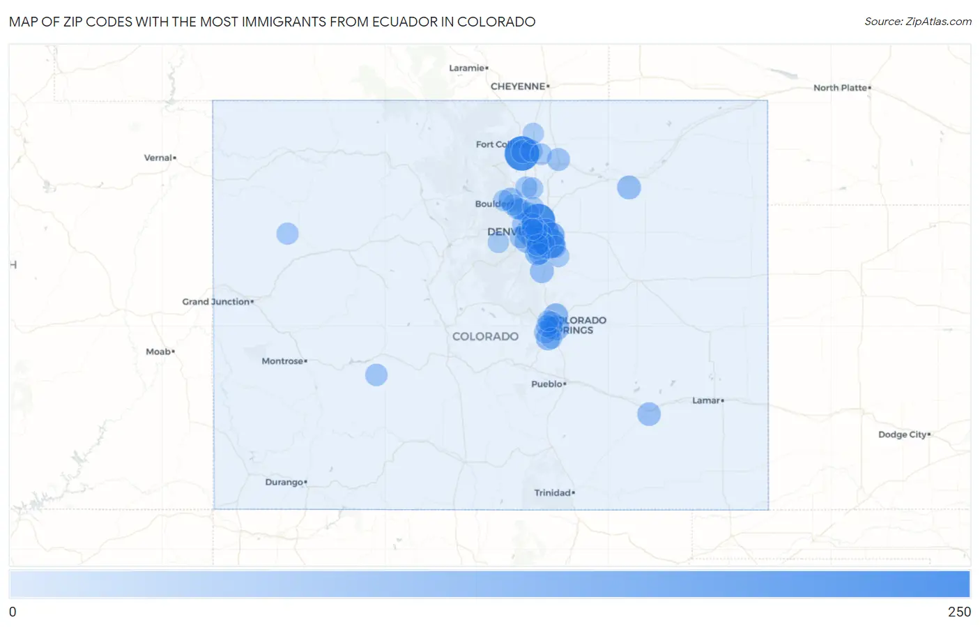 Zip Codes with the Most Immigrants from Ecuador in Colorado Map