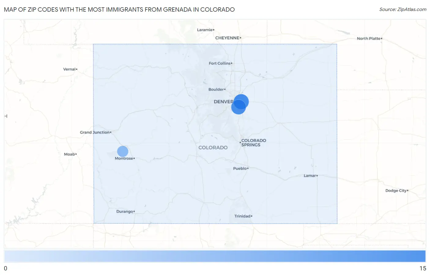 Zip Codes with the Most Immigrants from Grenada in Colorado Map