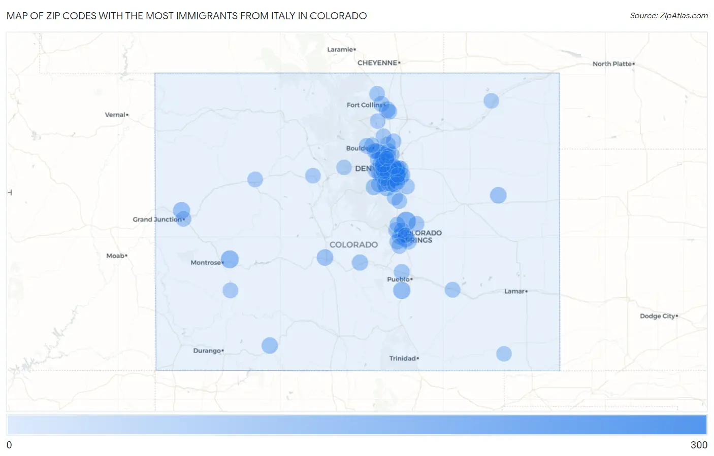 Zip Codes with the Most Immigrants from Italy in Colorado Map