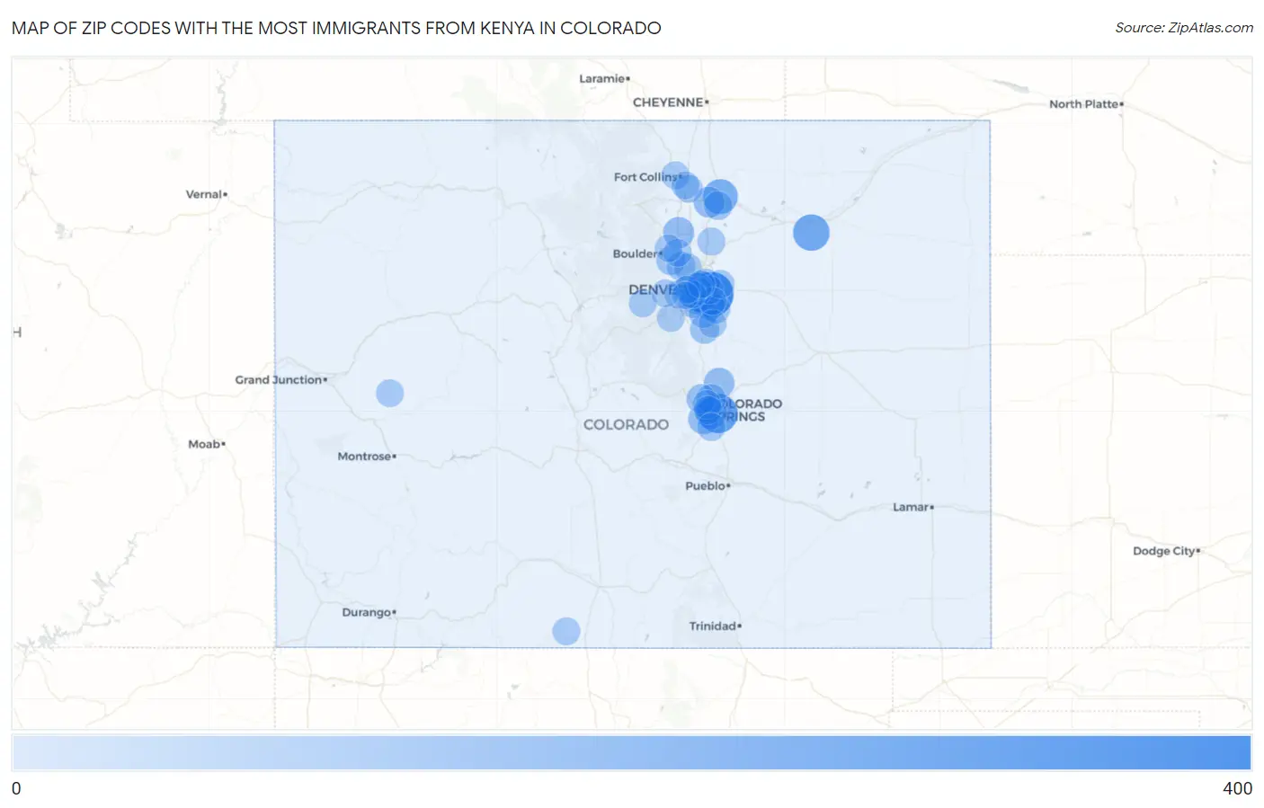 Zip Codes with the Most Immigrants from Kenya in Colorado Map