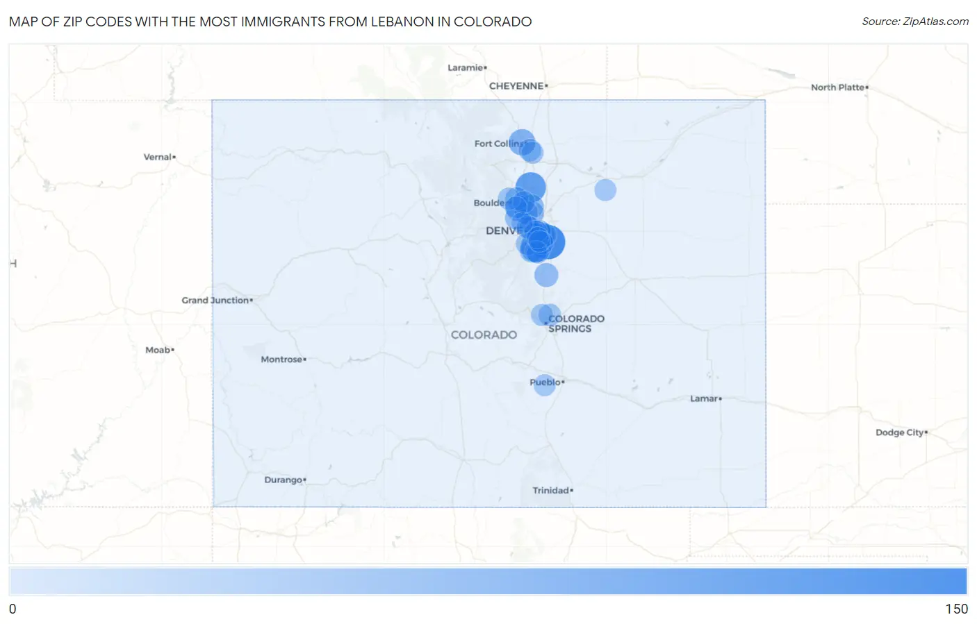 Zip Codes with the Most Immigrants from Lebanon in Colorado Map