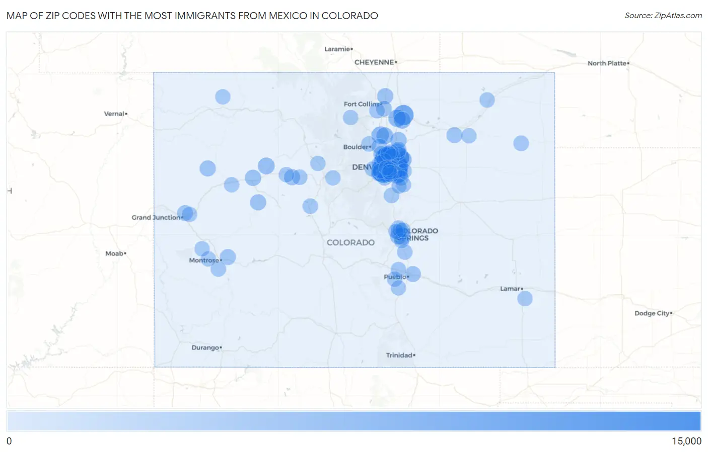 Zip Codes with the Most Immigrants from Mexico in Colorado Map