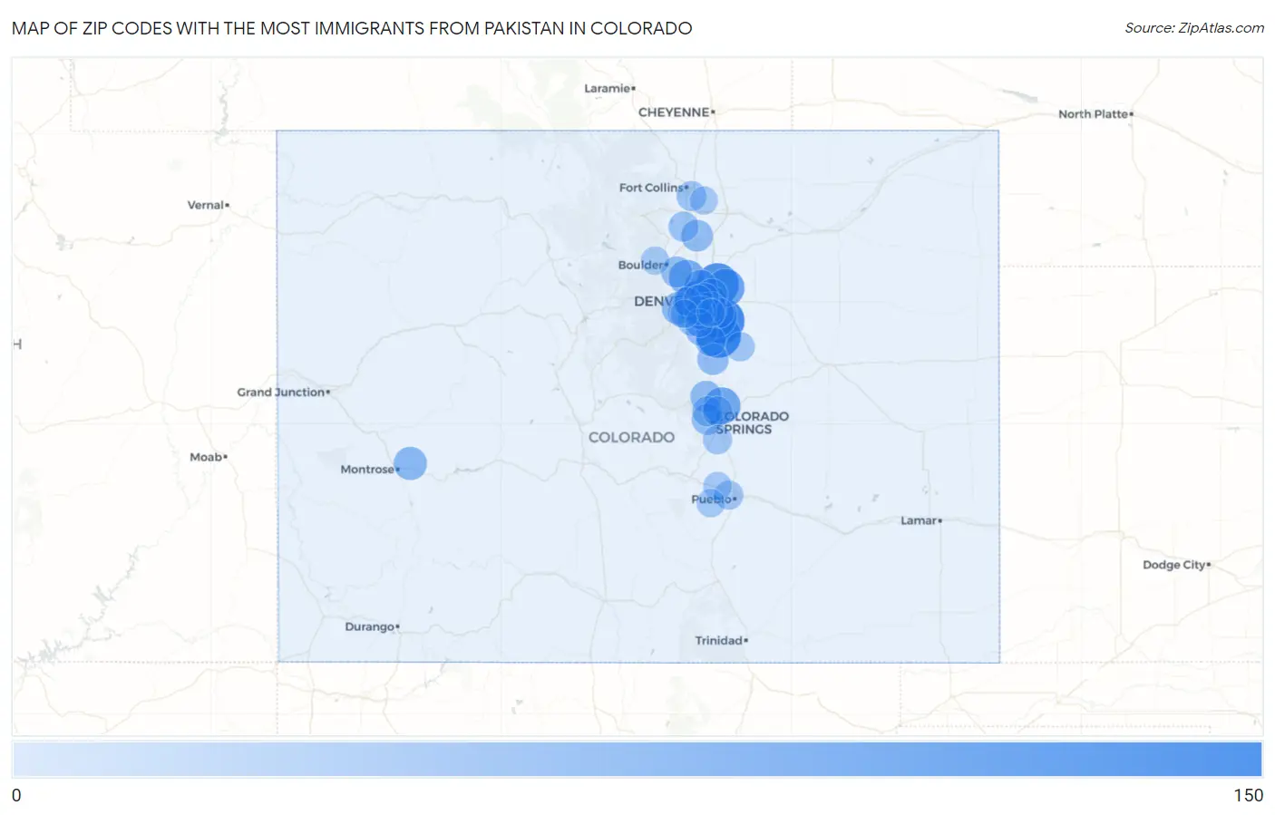 Zip Codes with the Most Immigrants from Pakistan in Colorado Map