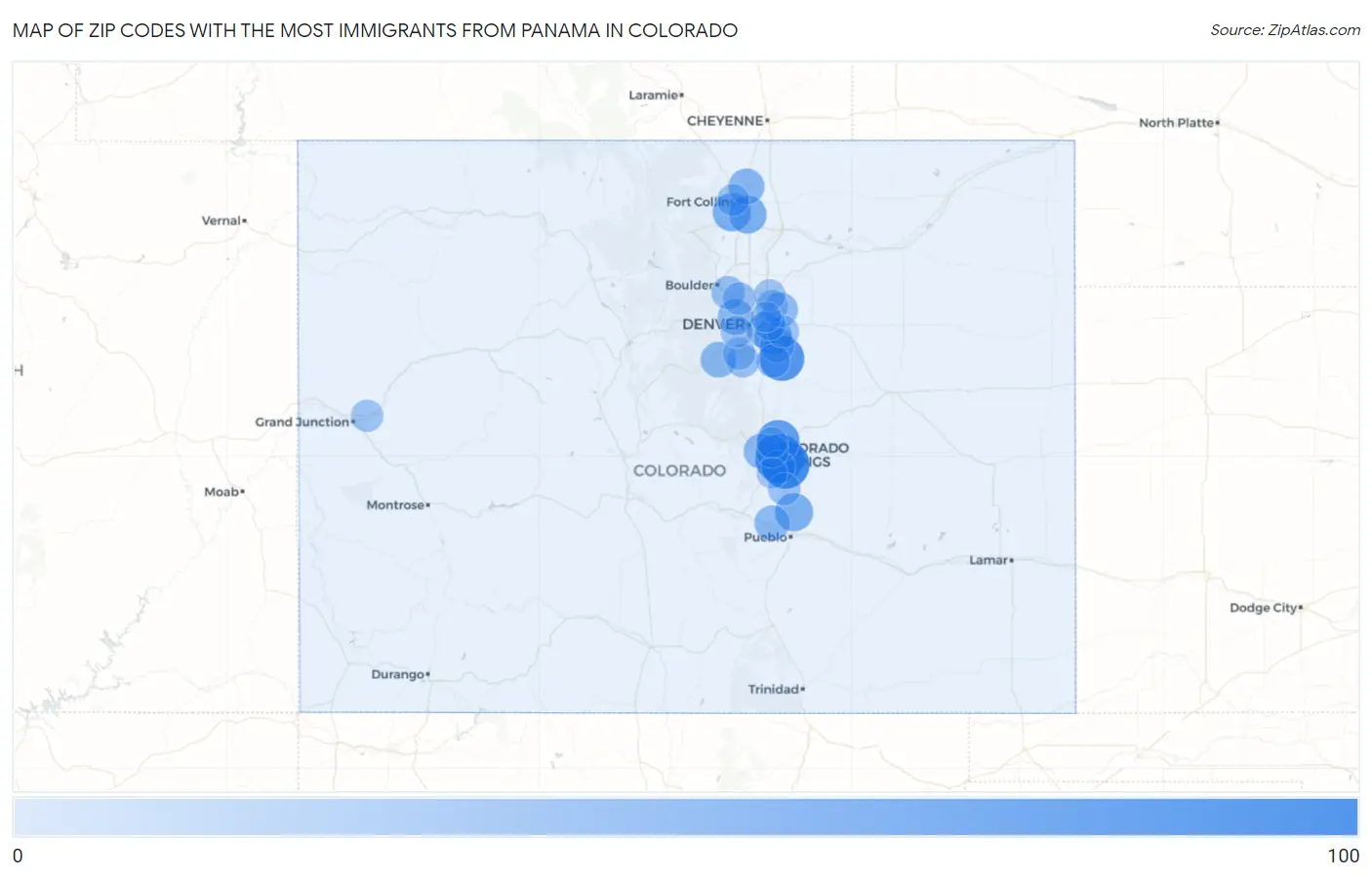 Zip Codes with the Most Immigrants from Panama in Colorado Map
