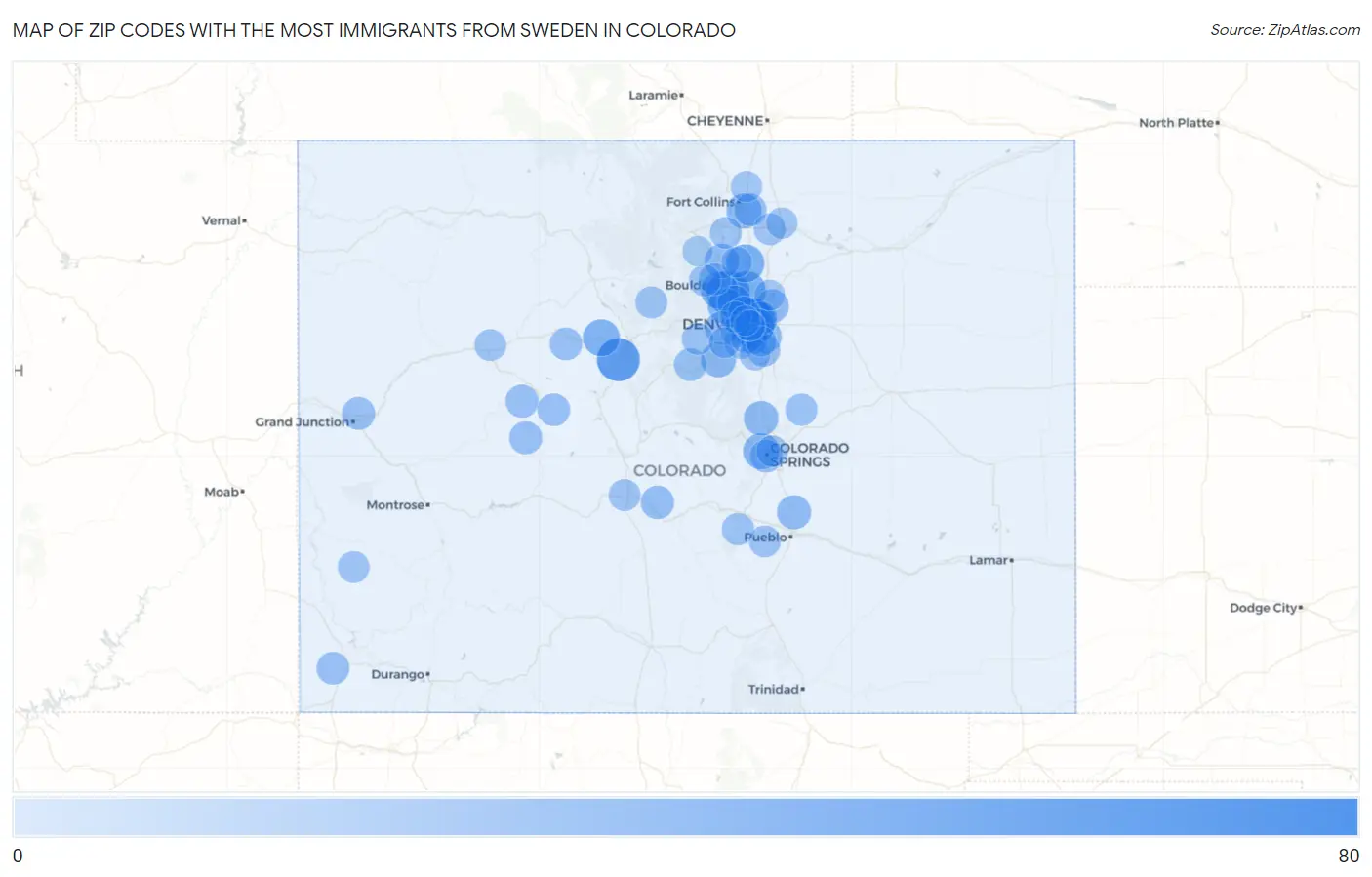 Zip Codes with the Most Immigrants from Sweden in Colorado Map