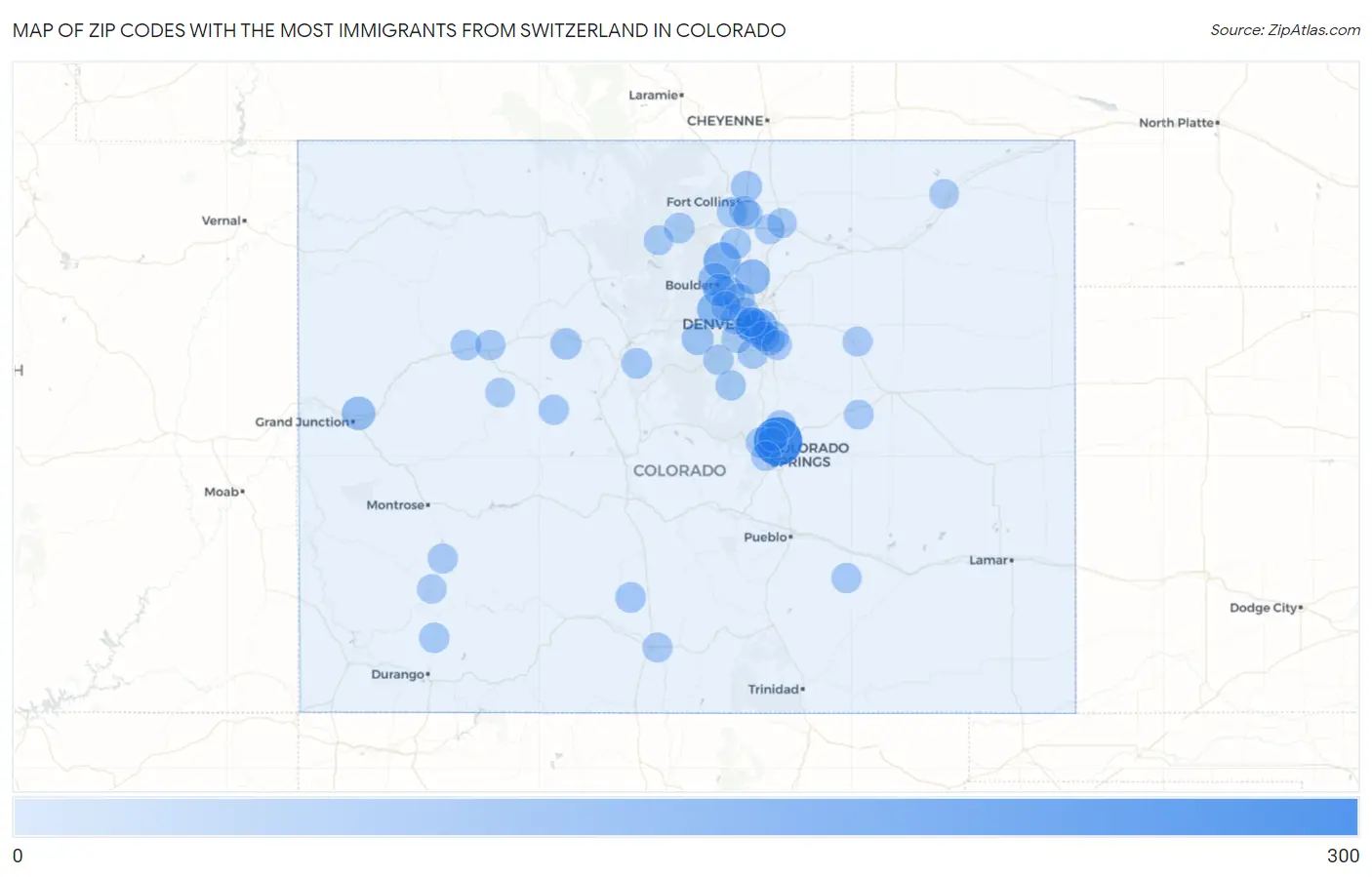 Zip Codes with the Most Immigrants from Switzerland in Colorado Map