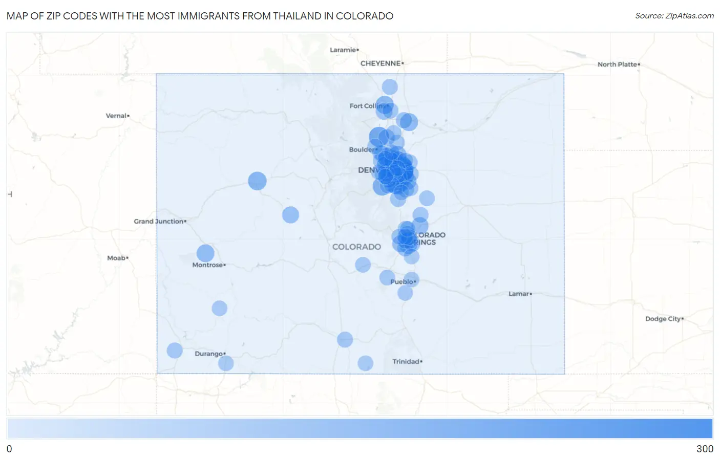 Zip Codes with the Most Immigrants from Thailand in Colorado Map