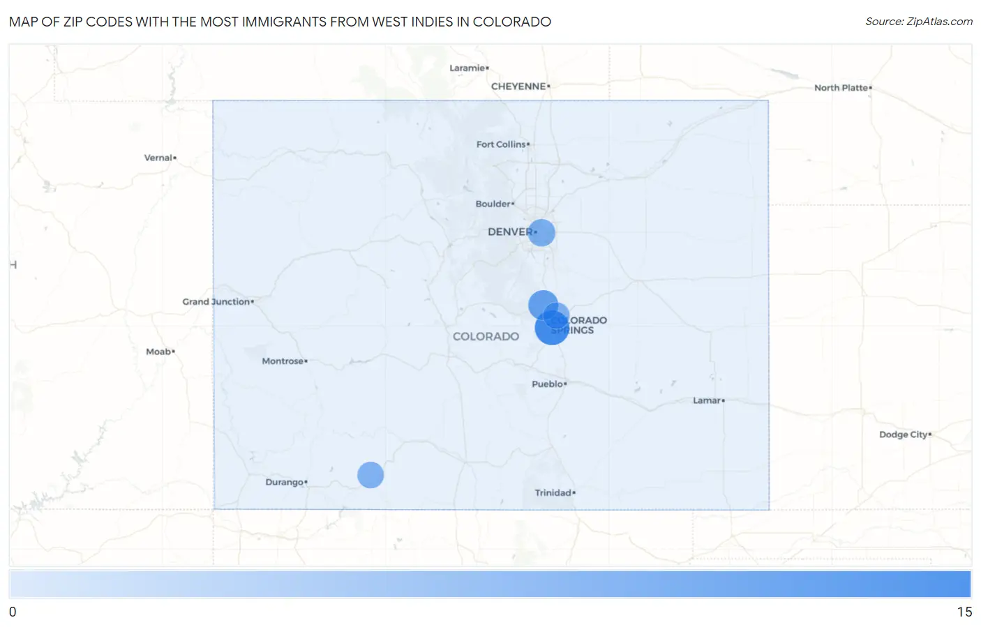 Zip Codes with the Most Immigrants from West Indies in Colorado Map