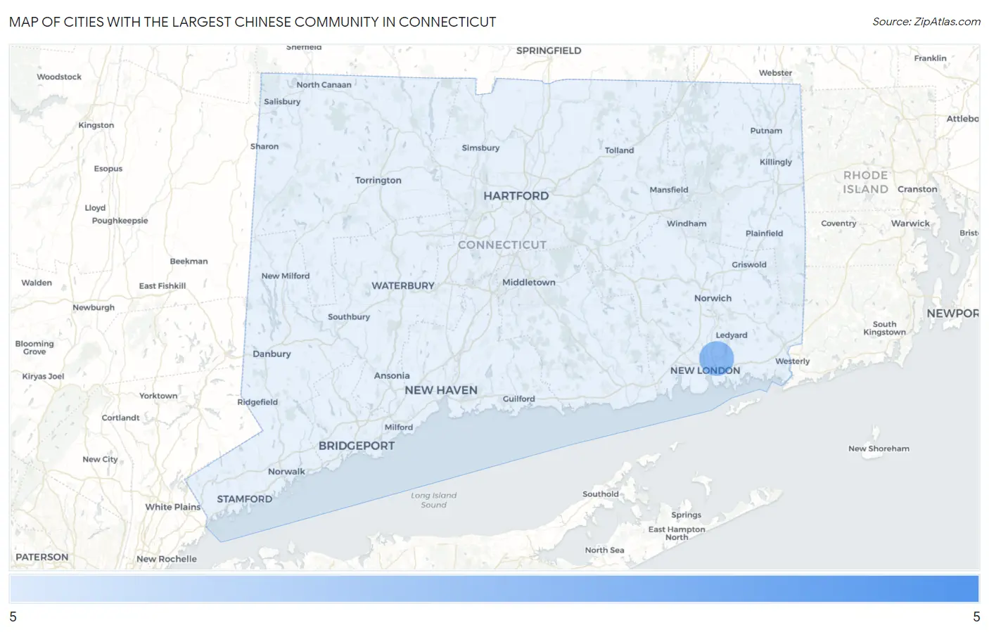 Cities with the Largest Chinese Community in Connecticut Map