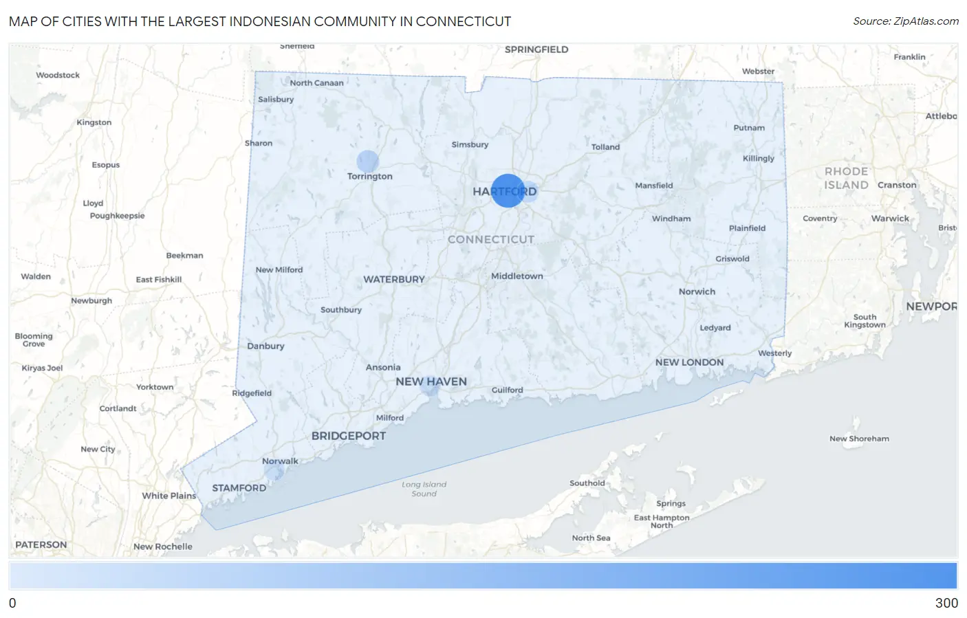Cities with the Largest Indonesian Community in Connecticut Map