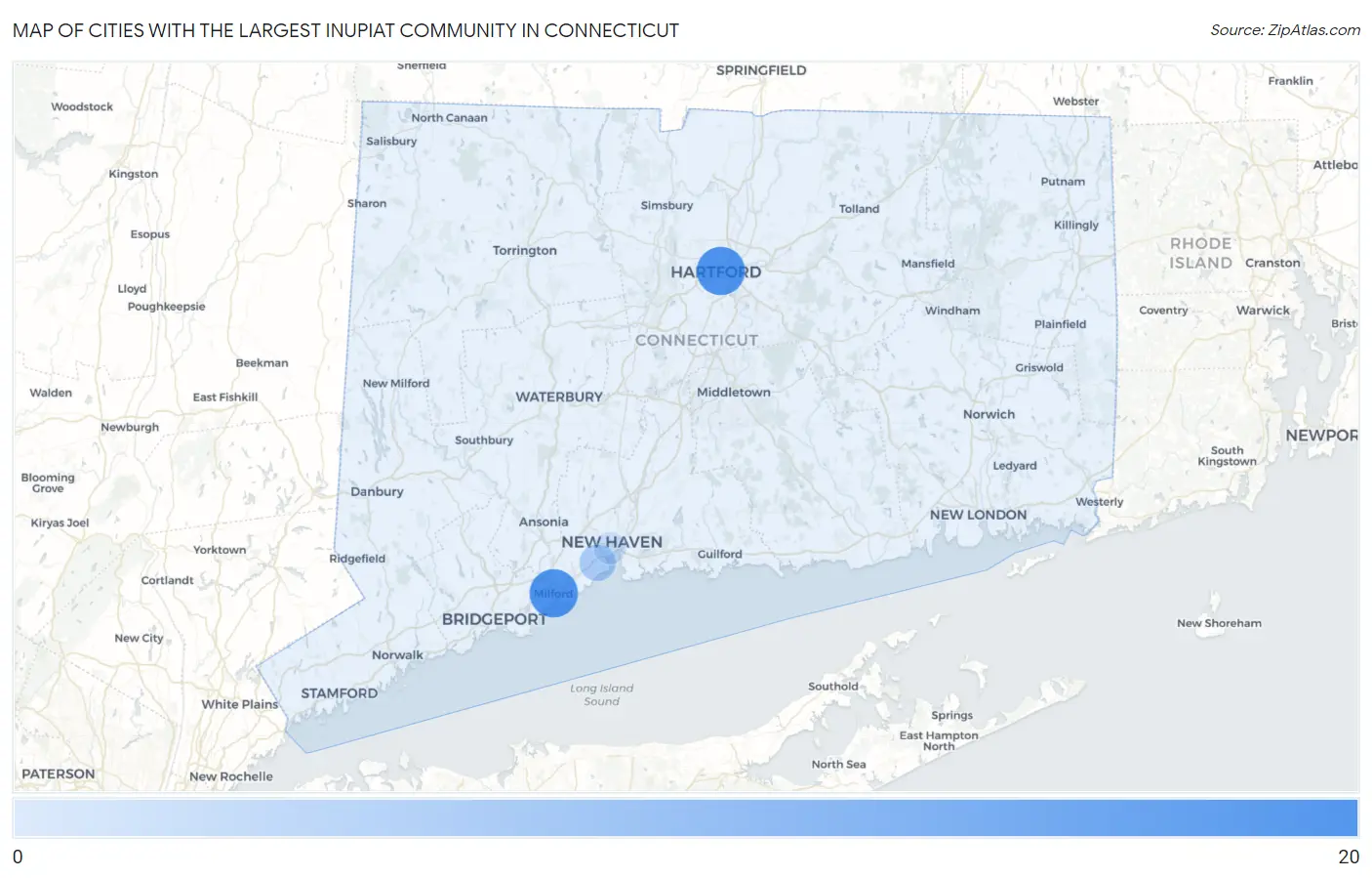 Cities with the Largest Inupiat Community in Connecticut Map