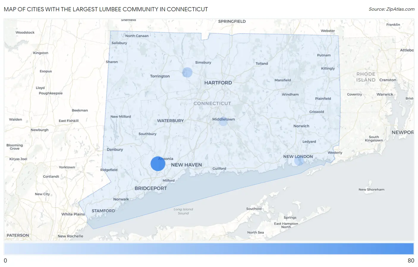 Cities with the Largest Lumbee Community in Connecticut Map