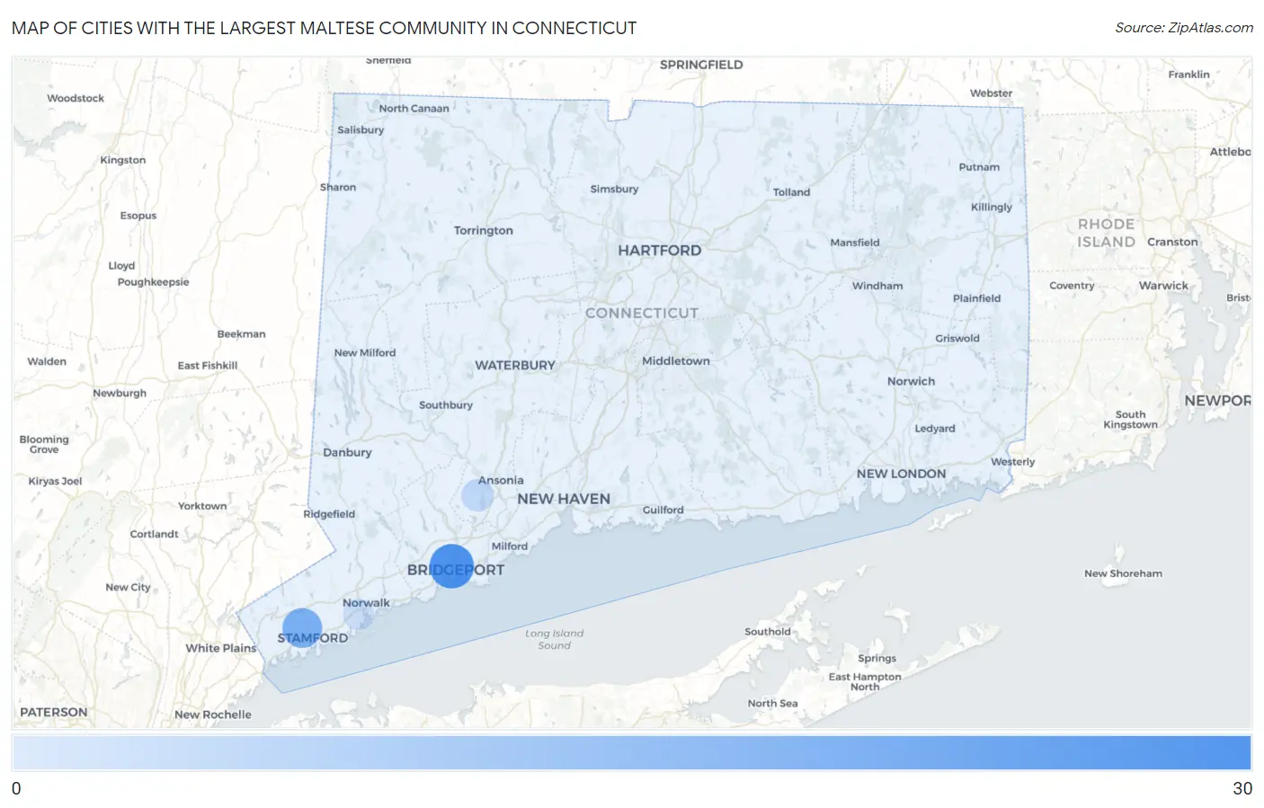 Cities with the Largest Maltese Community in Connecticut Map