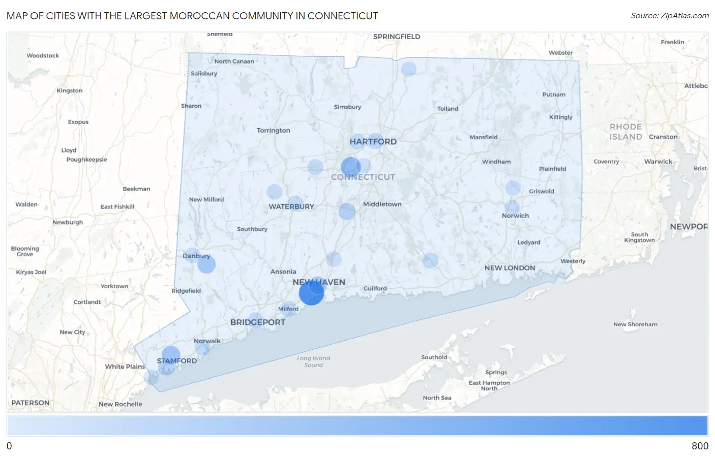 Cities with the Largest Moroccan Community in Connecticut Map