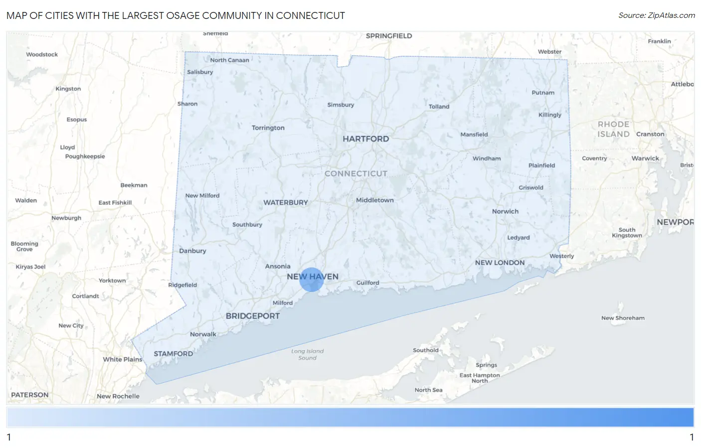 Cities with the Largest Osage Community in Connecticut Map