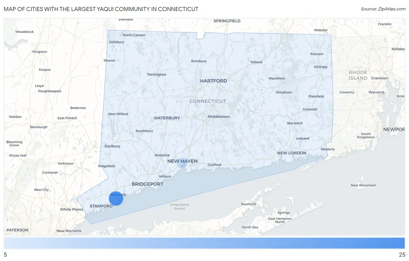Cities with the Largest Yaqui Community in Connecticut Map