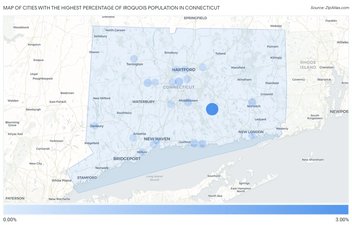 Cities with the Highest Percentage of Iroquois Population in Connecticut Map