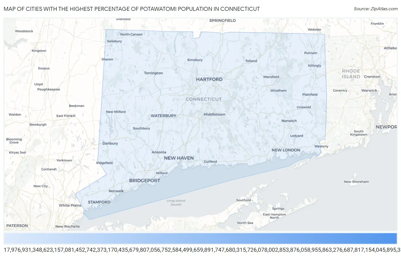 Cities with the Highest Percentage of Potawatomi Population in Connecticut Map