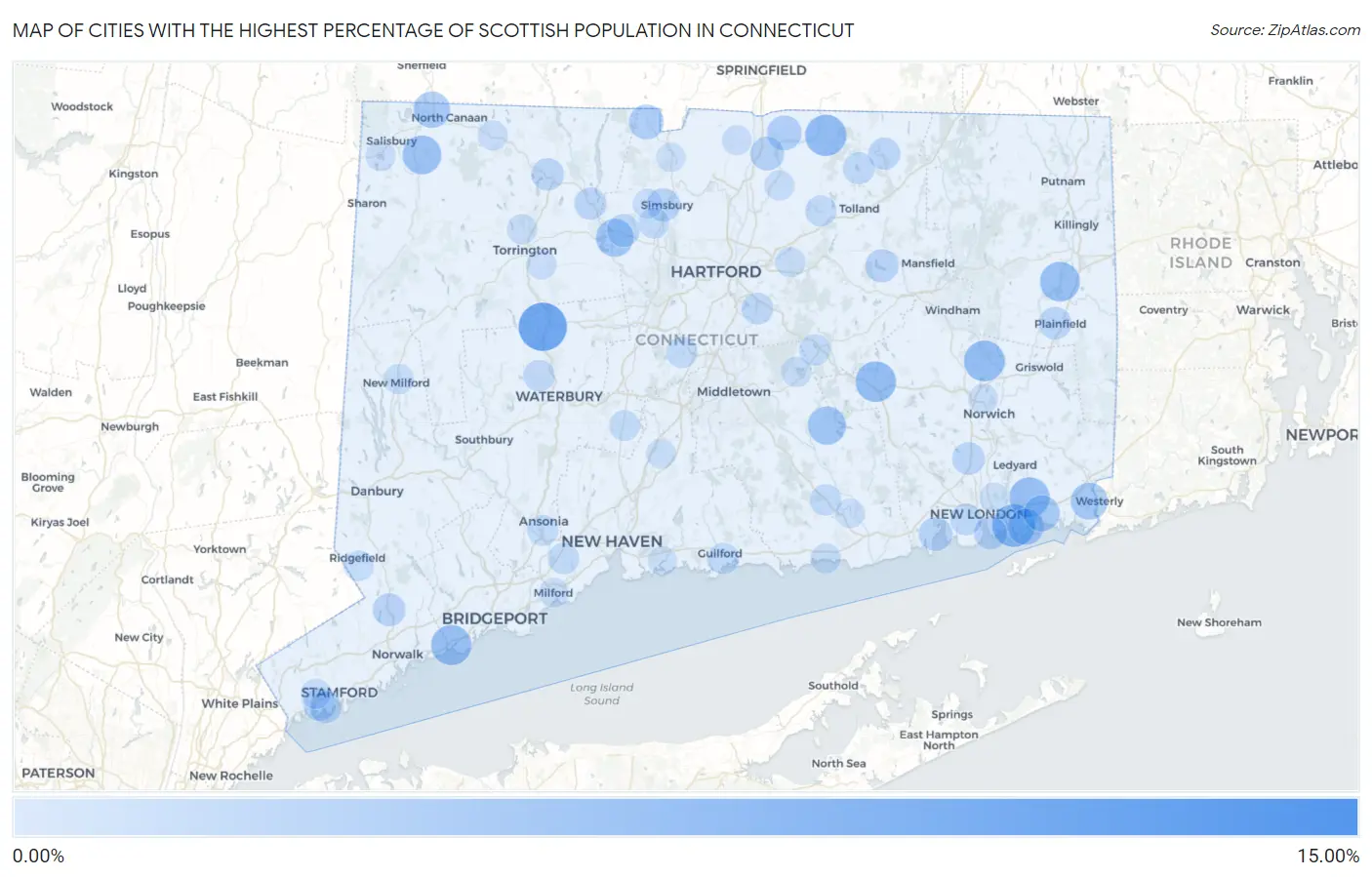 Cities with the Highest Percentage of Scottish Population in Connecticut Map