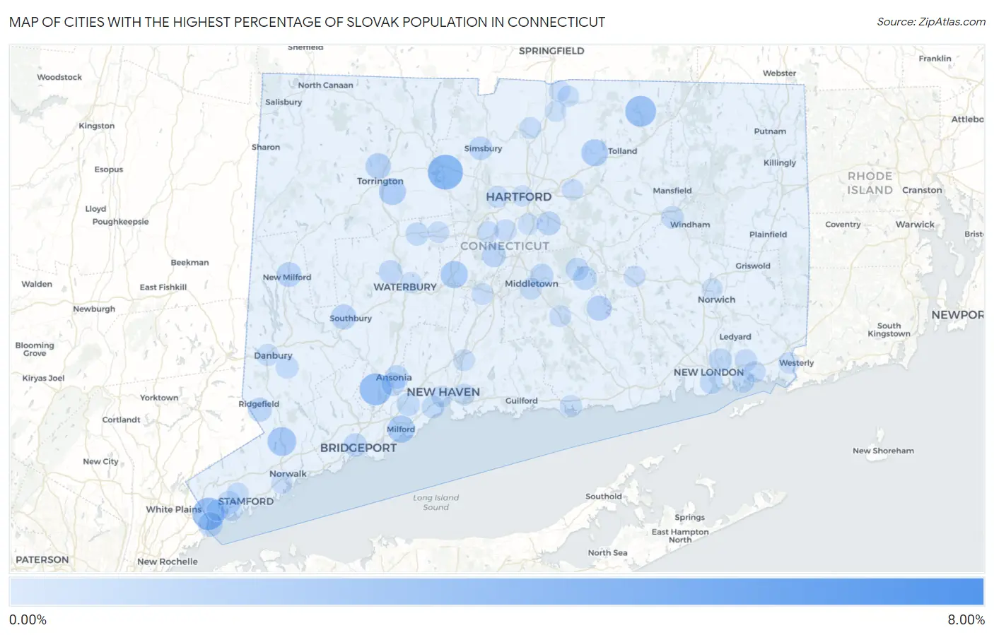 Cities with the Highest Percentage of Slovak Population in Connecticut Map