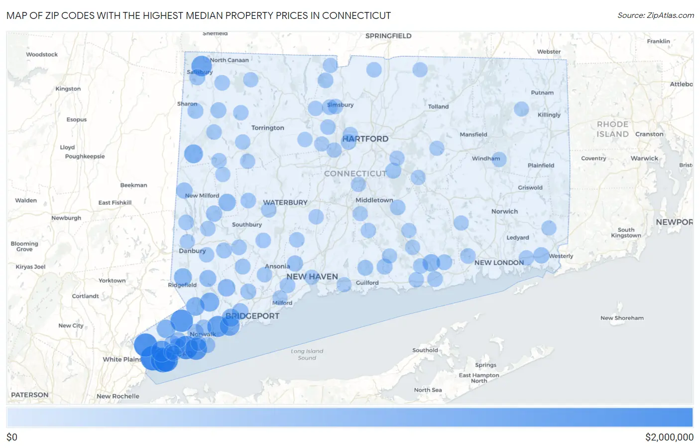 Zip Codes with the Highest Median Property Prices in Connecticut Map