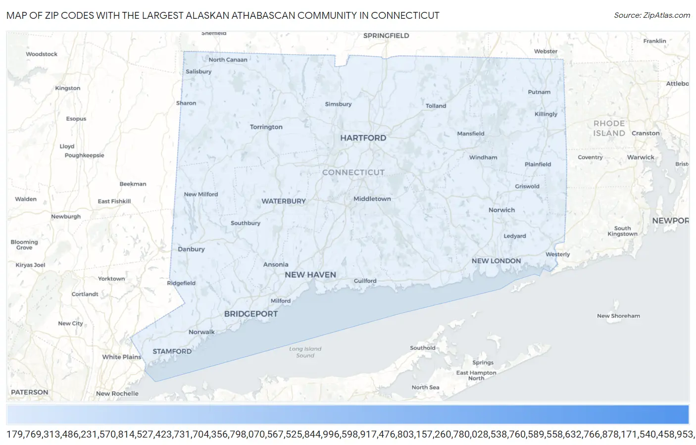 Zip Codes with the Largest Alaskan Athabascan Community in Connecticut Map