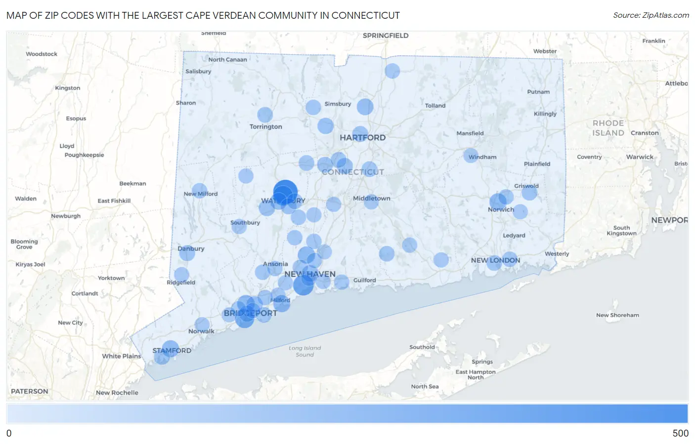 Zip Codes with the Largest Cape Verdean Community in Connecticut Map
