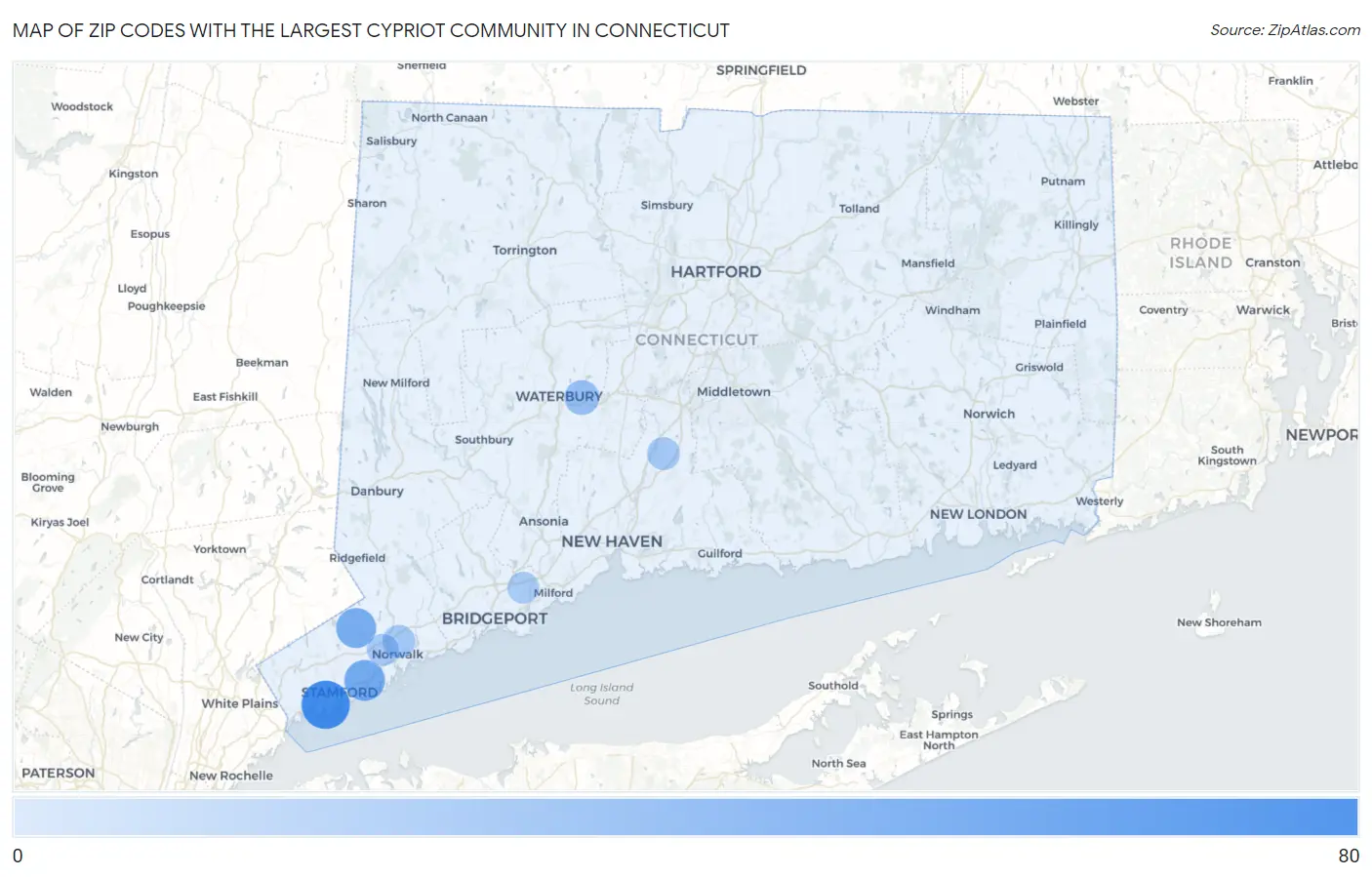 Zip Codes with the Largest Cypriot Community in Connecticut Map