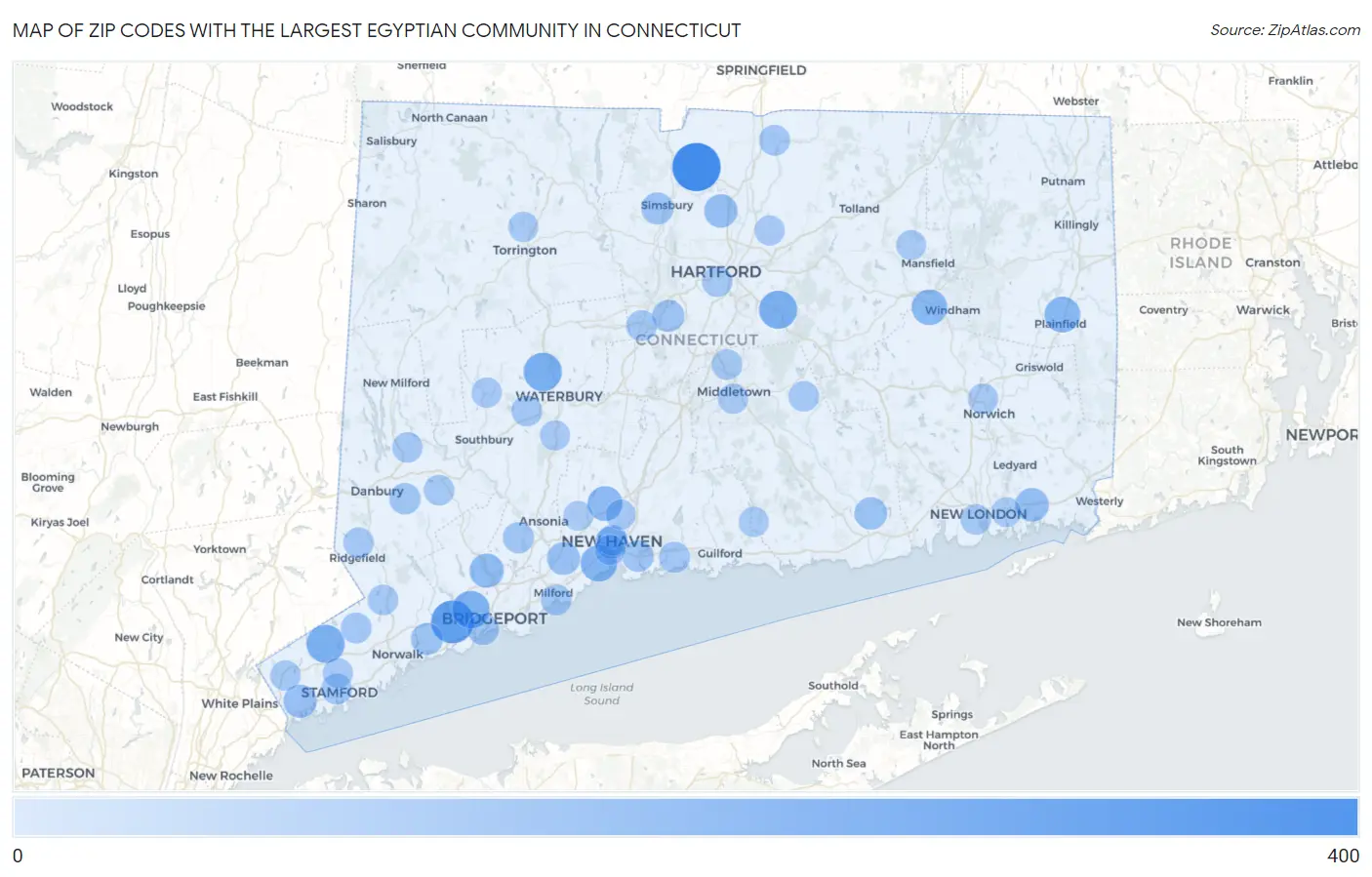 Zip Codes with the Largest Egyptian Community in Connecticut Map