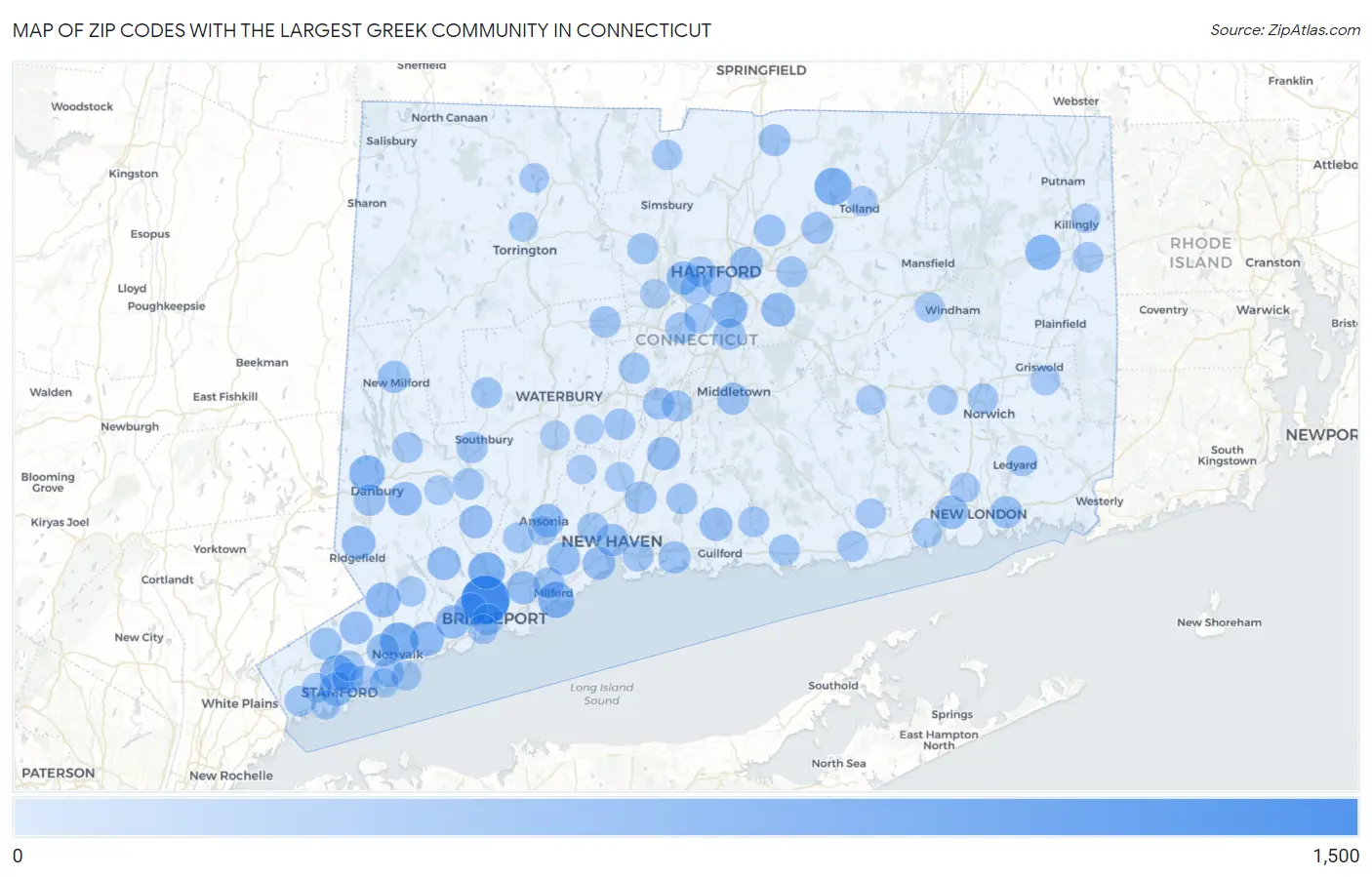 Zip Codes with the Largest Greek Community in Connecticut Map