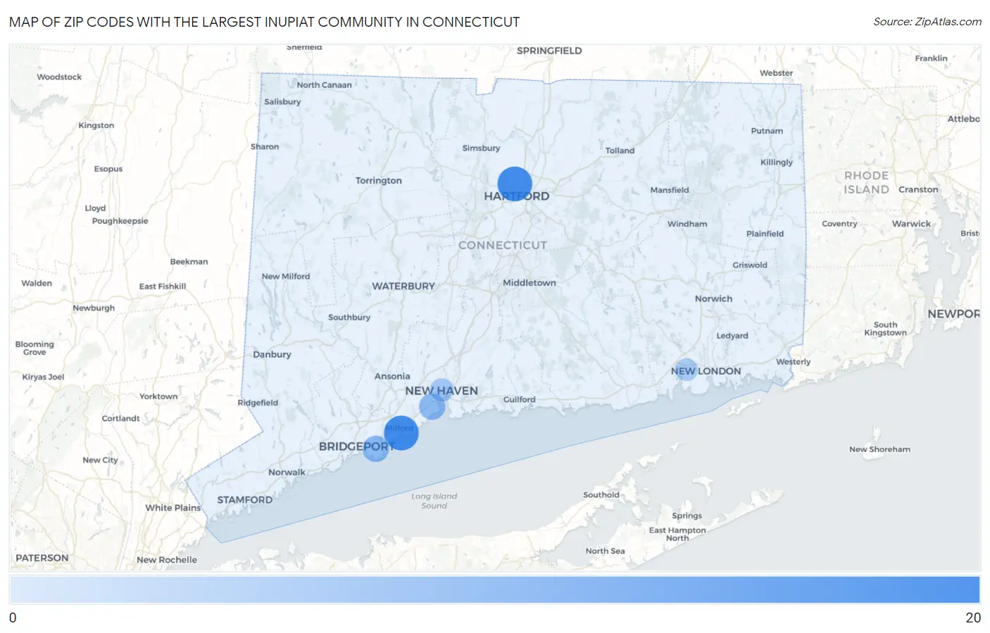 Zip Codes with the Largest Inupiat Community in Connecticut Map