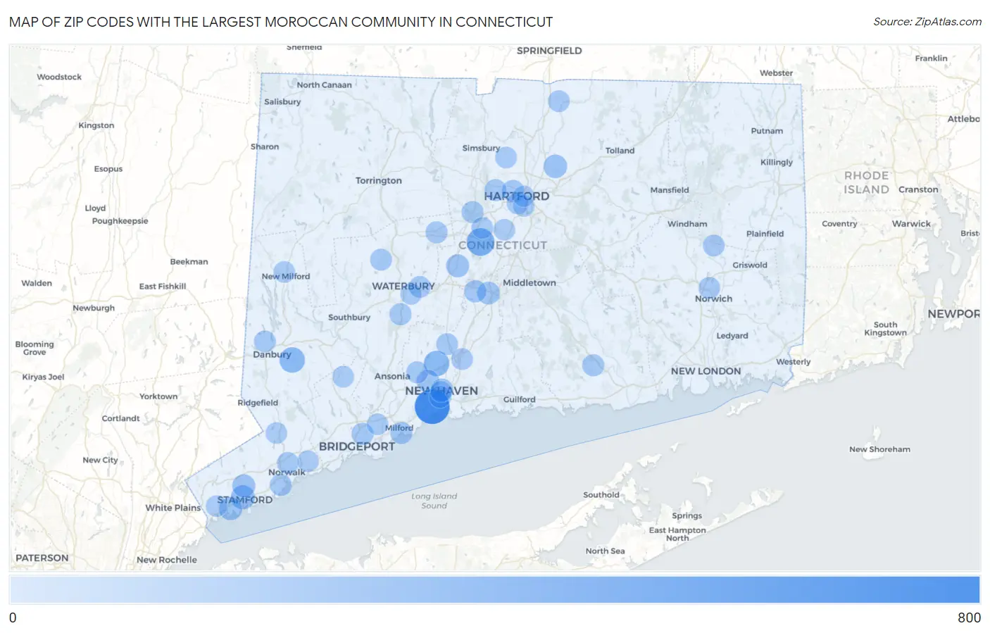 Zip Codes with the Largest Moroccan Community in Connecticut Map
