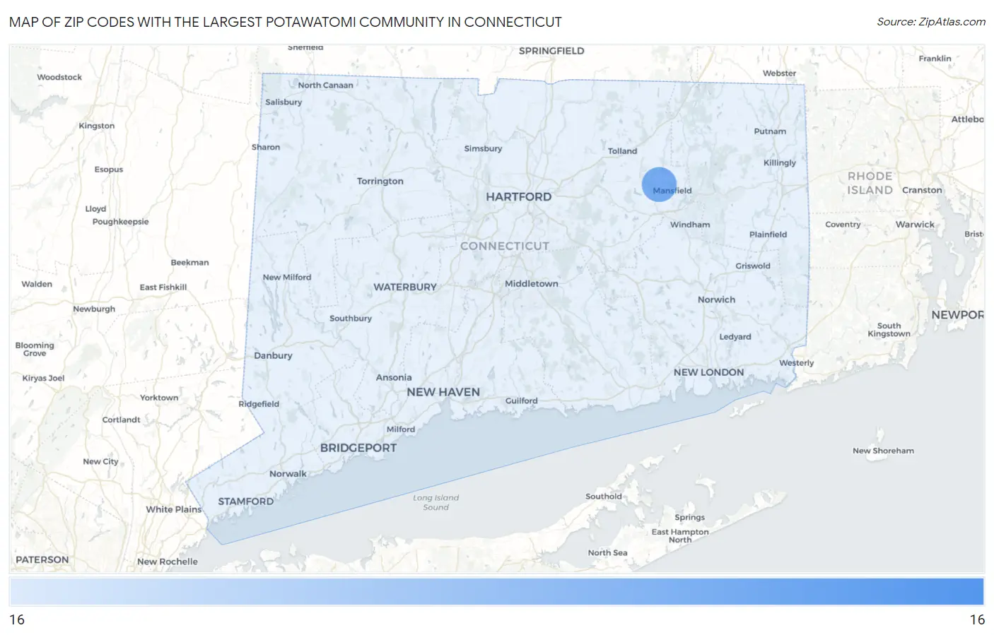 Zip Codes with the Largest Potawatomi Community in Connecticut Map