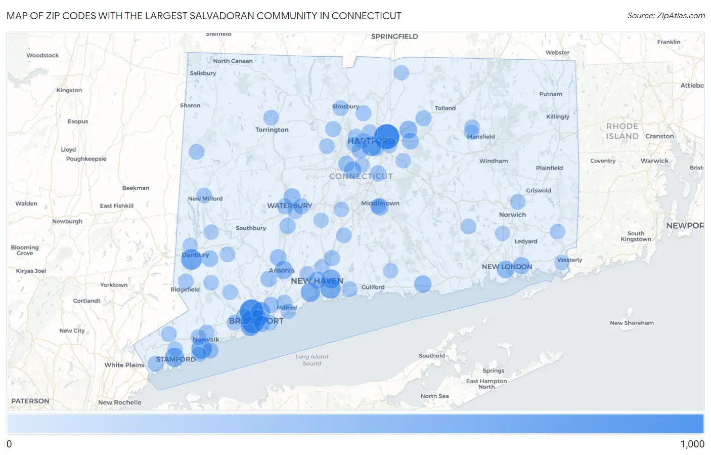Zip Codes with the Largest Salvadoran Community in Connecticut Map