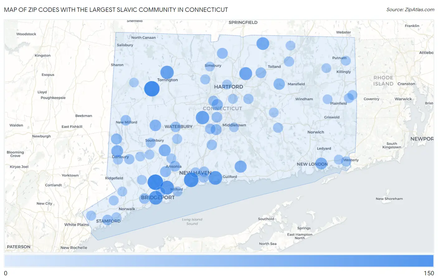 Zip Codes with the Largest Slavic Community in Connecticut Map