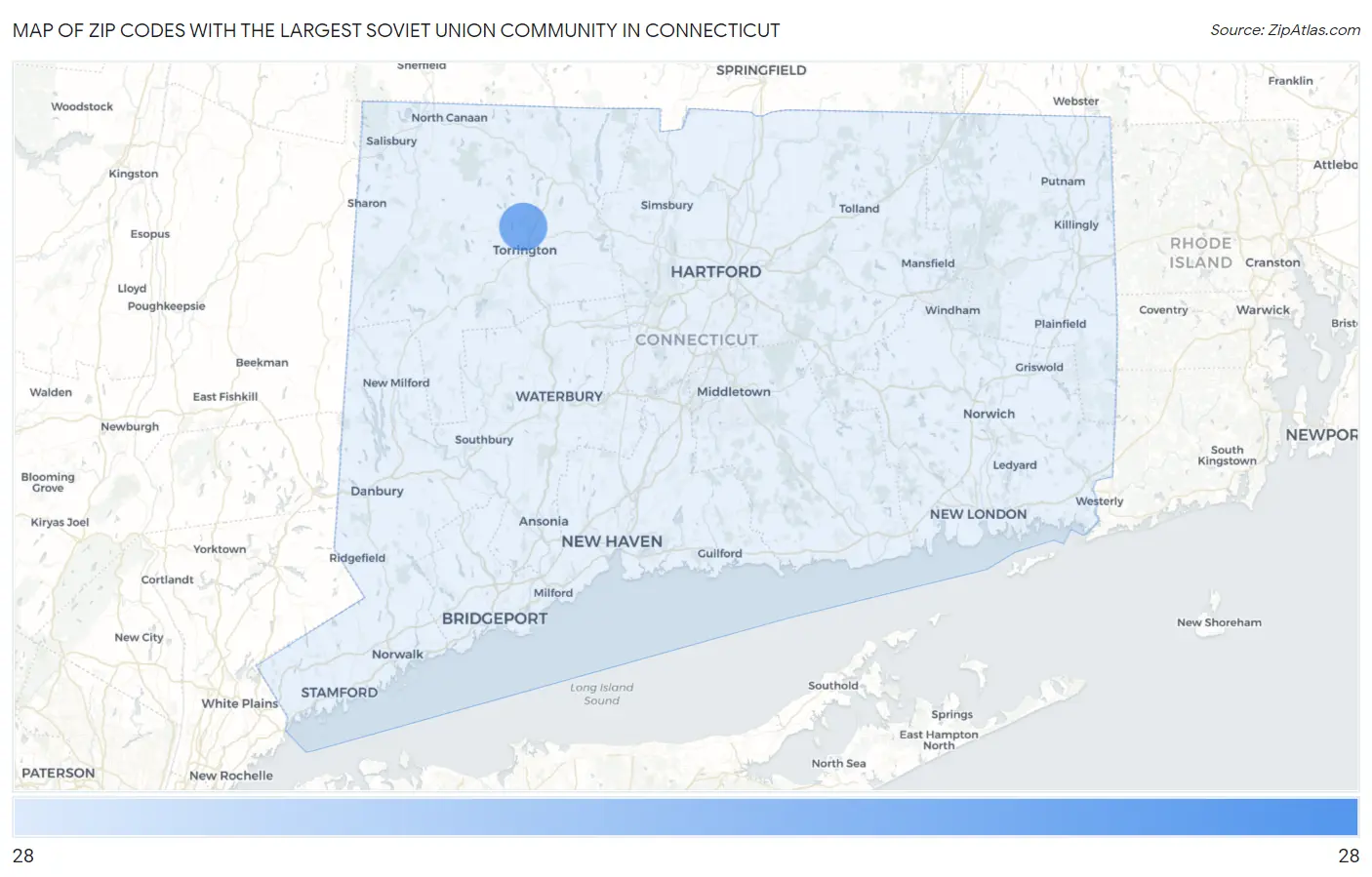 Zip Codes with the Largest Soviet Union Community in Connecticut Map