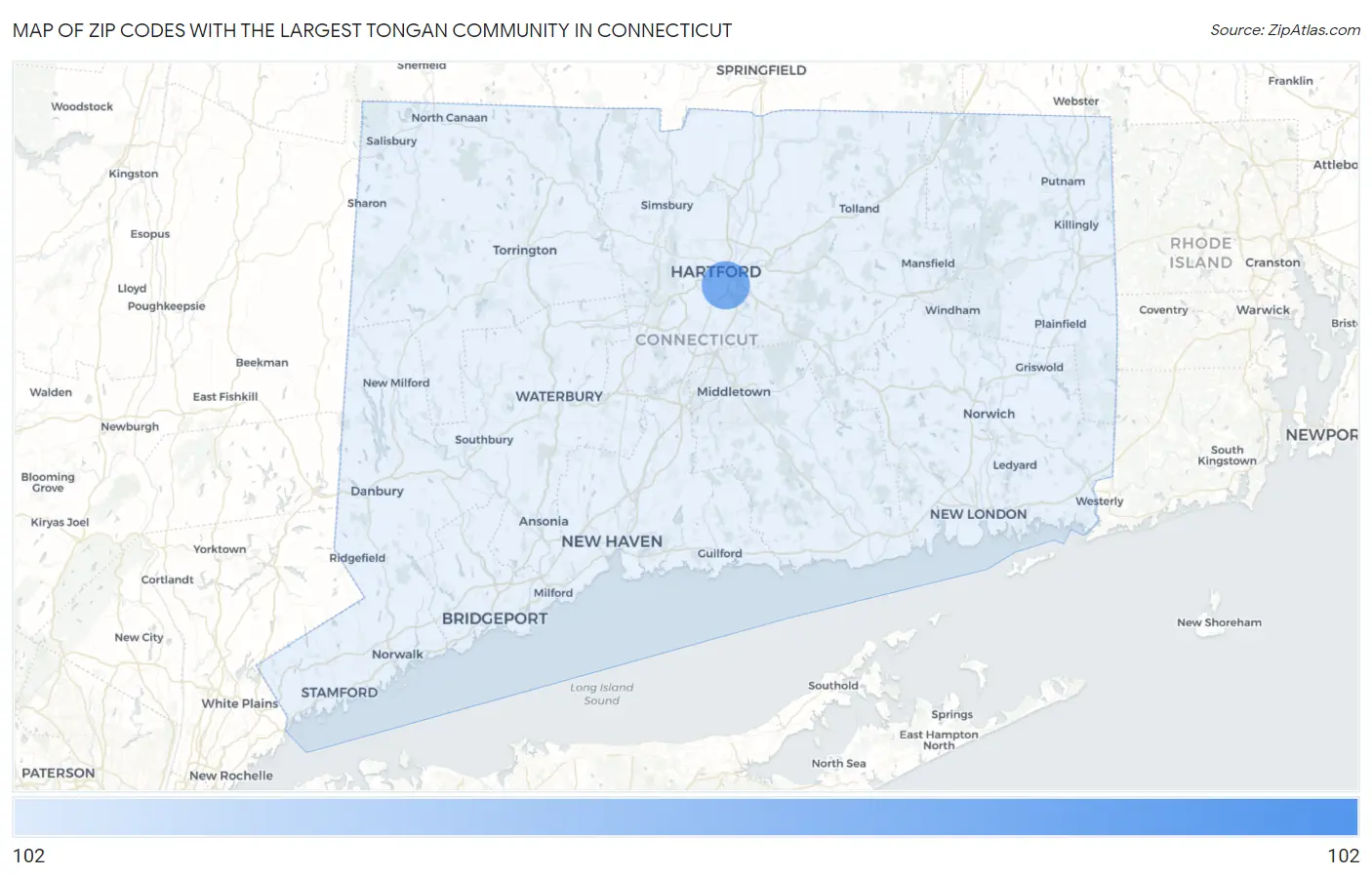Zip Codes with the Largest Tongan Community in Connecticut Map