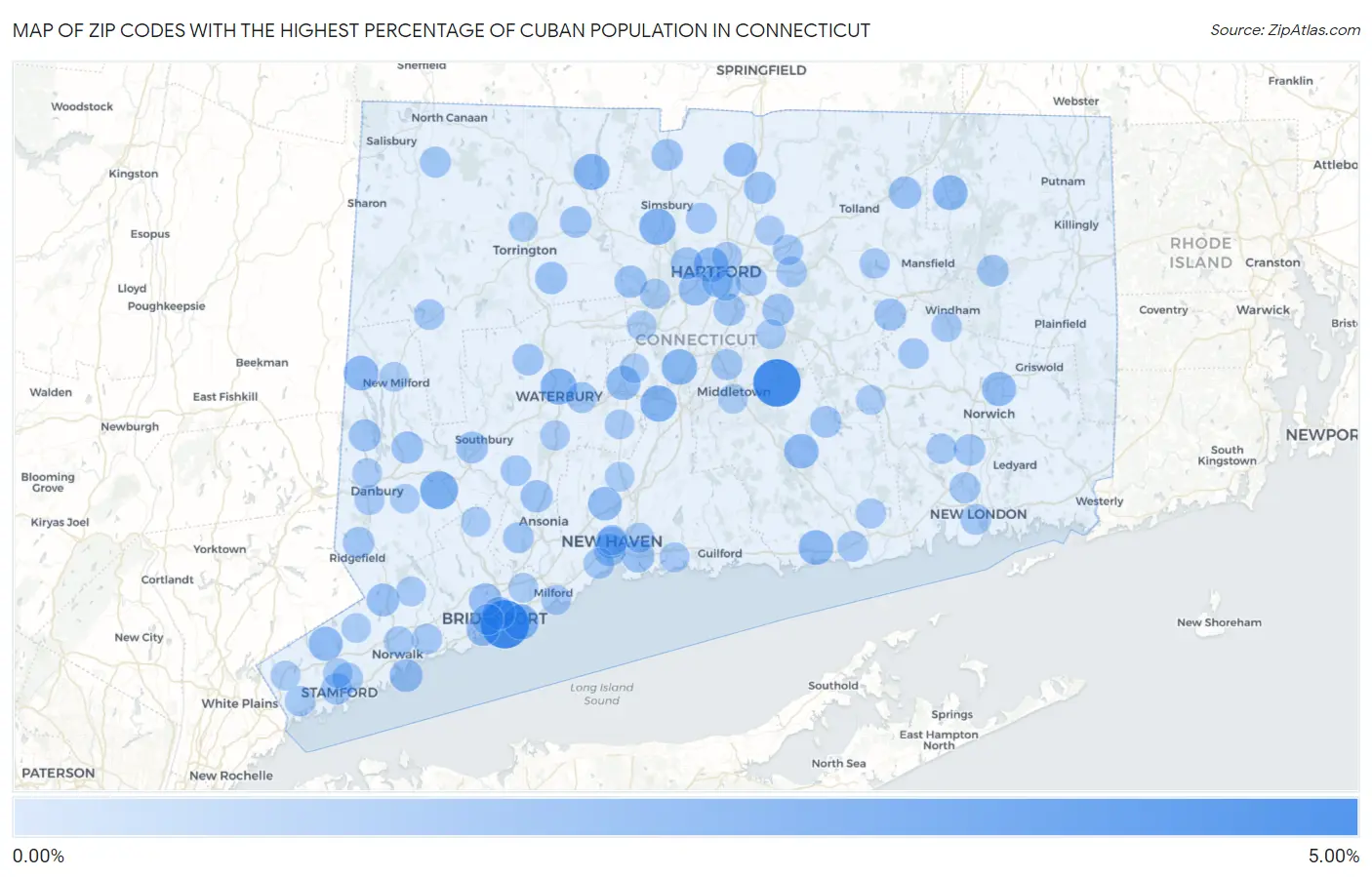 Zip Codes with the Highest Percentage of Cuban Population in Connecticut Map