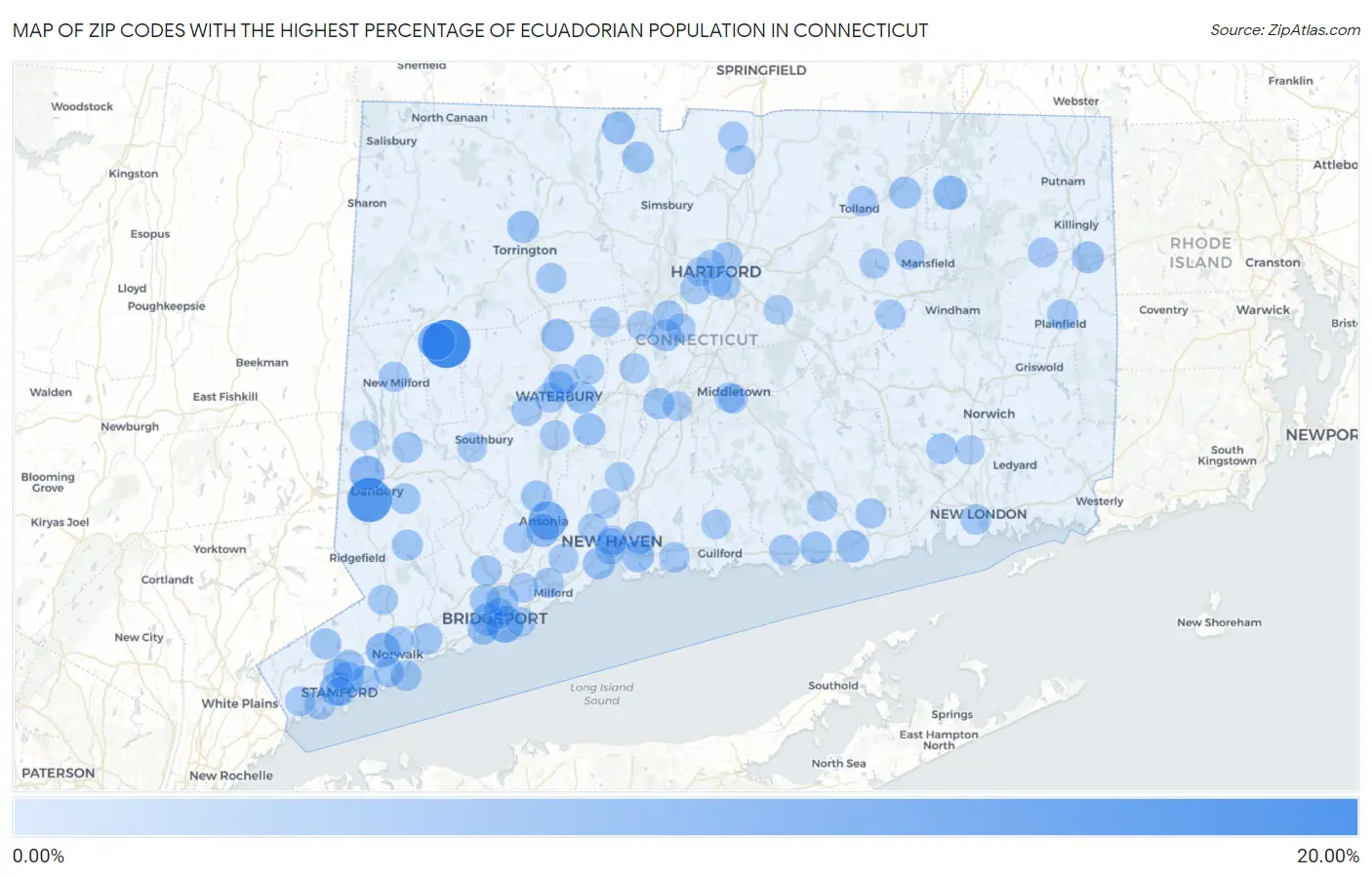 Zip Codes with the Highest Percentage of Ecuadorian Population in Connecticut Map