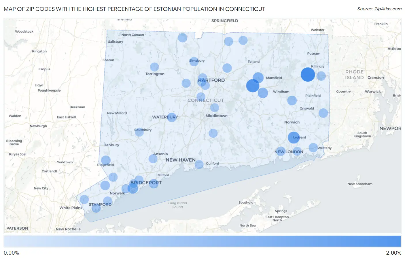 Zip Codes with the Highest Percentage of Estonian Population in Connecticut Map