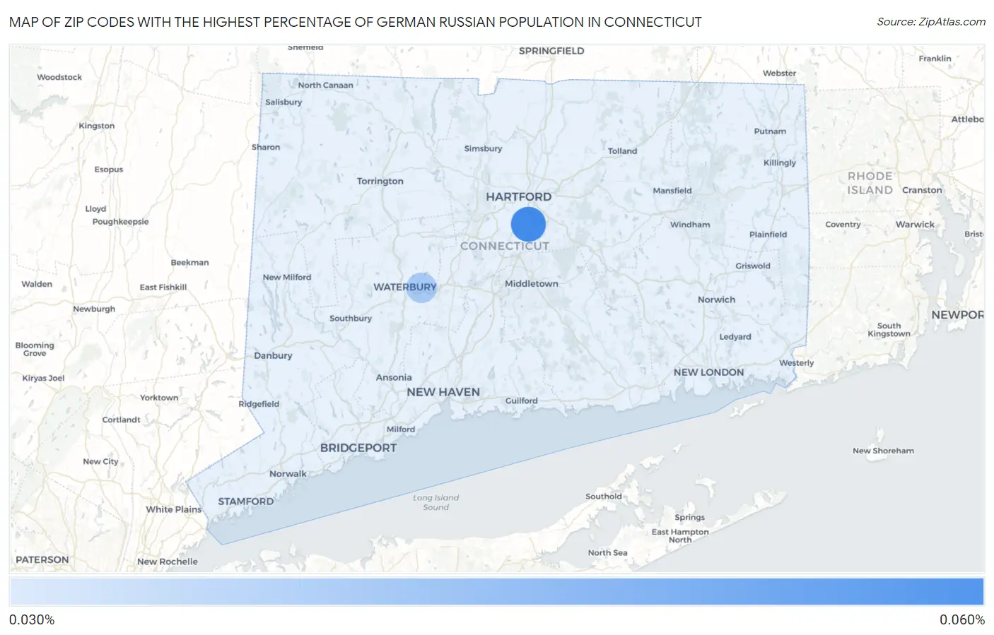 Zip Codes with the Highest Percentage of German Russian Population in Connecticut Map