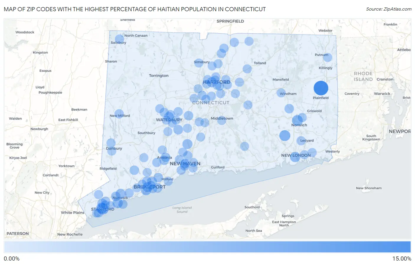 Zip Codes with the Highest Percentage of Haitian Population in Connecticut Map