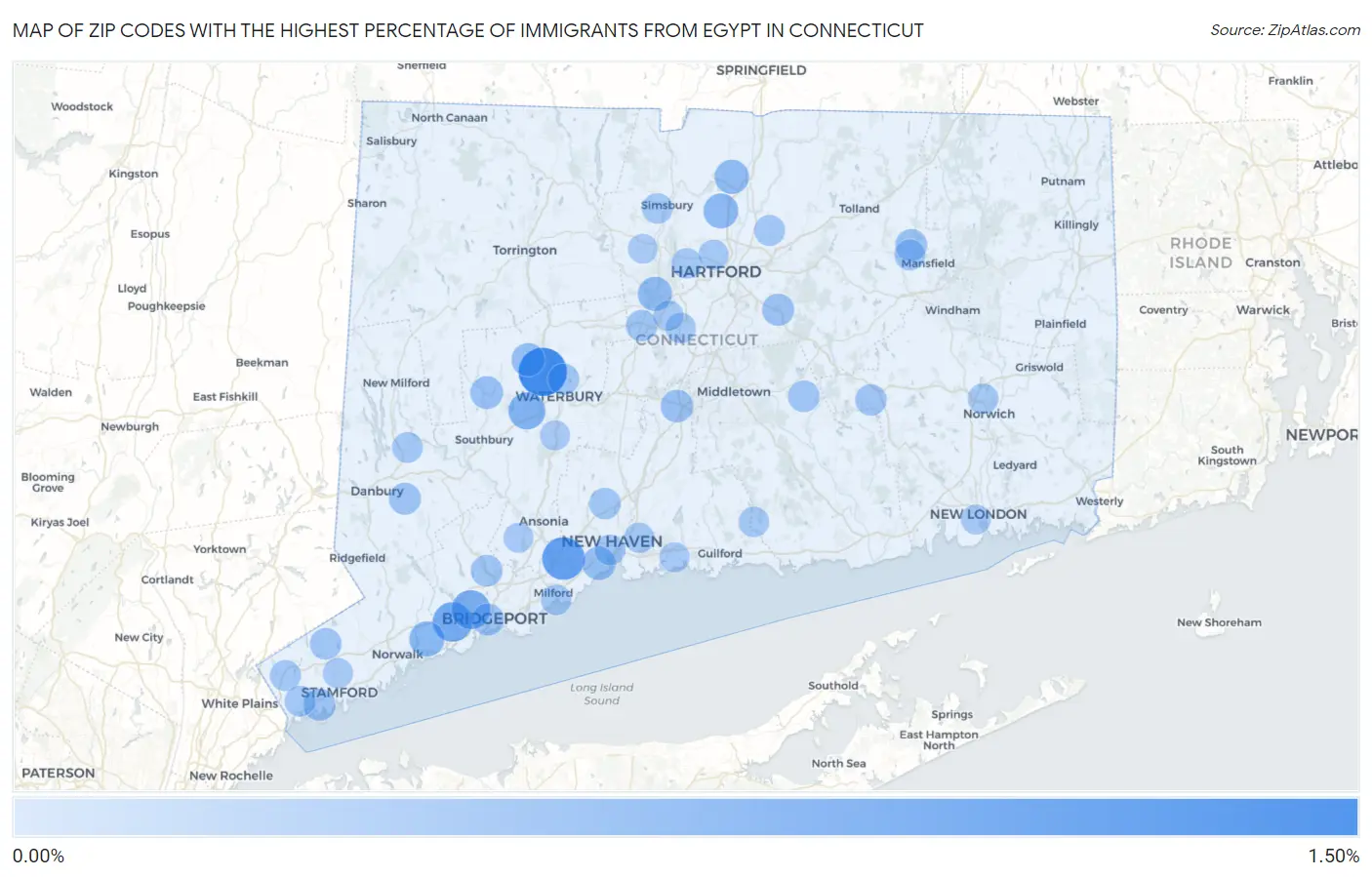 Zip Codes with the Highest Percentage of Immigrants from Egypt in Connecticut Map