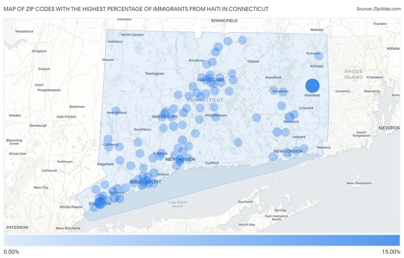 Zip Codes with the Highest Percentage of Immigrants from Haiti in Connecticut Map