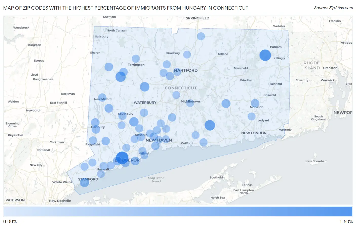 Zip Codes with the Highest Percentage of Immigrants from Hungary in Connecticut Map